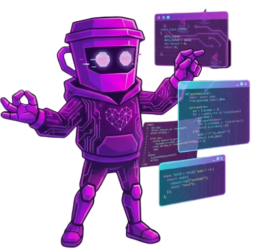 Mascote Zynk com telas de projetos